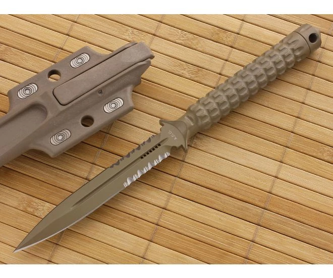 Microtech ADO Dagger Tan Serrated 1 Microtech ADO Dagger Tan Serrated