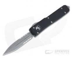 Microtech Ultratech D/E Apocalyptic M390 Serrated Double Edge Black OTF Automatic Knife 122-11AP