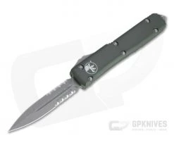 Microtech Ultratech D/E Apocalyptic M390 Serrated Double Edge OD Green OTF Automatic Knife 122-11APOD