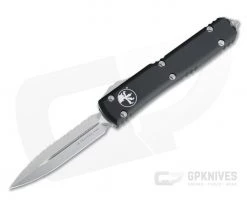 Microtech Ultratech D/E Stonewashed Full Serrated Black OTF Automatic 122-12