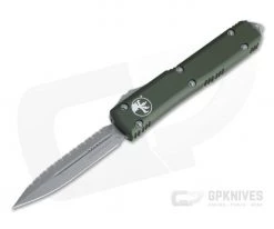Microtech Ultratech D/E Apocalyptic 204P Full Serrated Double Edge OD Green OTF Automatic Knife 122-12APOD