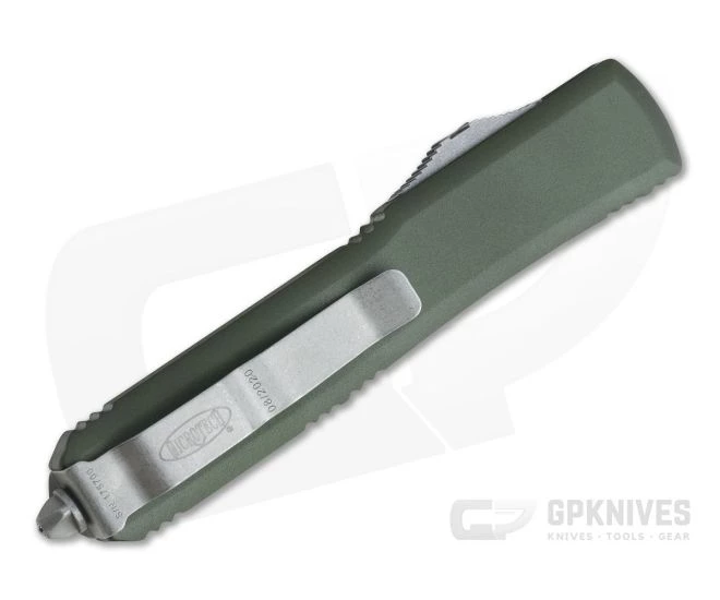 Microtech Ultratech D/E Apocalyptic 204P Full Serrated Double Edge OD Green OTF Automatic Knife 122-12APOD 2 Microtech Ultratech D/E Apocalyptic 204P Full Serrated Double Edge OD Green OTF Automatic Knife 122-12APOD - Image 2