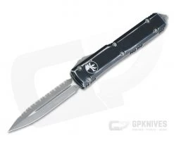 Microtech Ultratech Distressed Black CC D/E Apocalyptic M390 Full Serrated OTF Automatic Knife 122-12DBK
