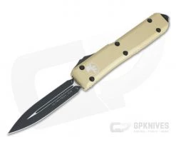 Microtech Ultratech D/E Black 204P Champagne Gold Double Edge OTF Automatic Knife 122-1CG