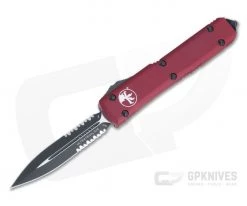 Microtech Ultratech Double Edge Black Part Serrated 204P Red OTF Automatic Knife 122-2RD