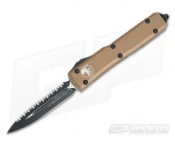Microtech Ultratech D/E CC Tan M390 Full Serrated Double Edge OTF Automatic Knife 122-3CCTA