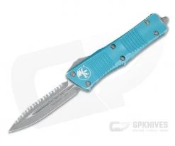 Microtech Troodon D/E Stonewashed Full Serration CTS-204P Distressed Turquoise OTF Automatic 138-12DTQ