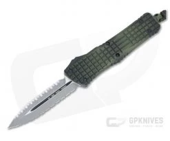 Microtech Combat Troodon D/E Frag Off Apocalyptic Double Reverse Full Serrated Green OTF Automatic Knife 142-DR12APFOGG