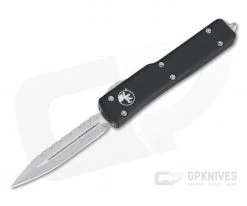 Microtech UTX-70 Stonewashed M390 Full Serrated D/E Black OTF Automatic Knife 147-12