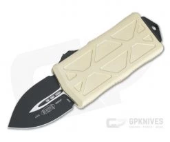 Microtech Exocet Champagne Gold Black 204P Plain Double Edge CA Legal OTF Auto 157-1CG