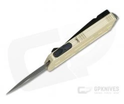 Microtech Exocet Champagne Gold Black 204P Plain Double Edge CA Legal OTF Auto 157-1CG -Daggers Online Shop 157 1cg 204p 3