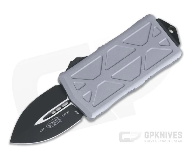Microtech Exocet Gray Aluminum Black 204P Double Edge CA Legal OTF Automatic 157-1GY 1 Microtech Exocet Gray Aluminum Black 204P Double Edge CA Legal OTF Automatic 157-1GY
