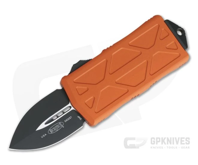 Microtech Exocet Orange Handle 204P Black Plain Double Edge CA Legal OTF Auto 157-1OR 1 Microtech Exocet Orange Handle 204P Black Plain Double Edge CA Legal OTF Auto 157-1OR
