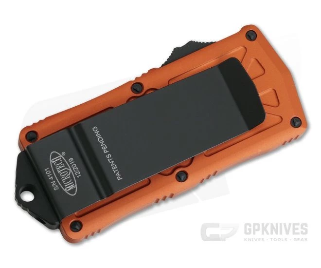 Microtech Exocet Orange Handle 204P Black Plain Double Edge CA Legal OTF Auto 157-1OR 2 Microtech Exocet Orange Handle 204P Black Plain Double Edge CA Legal OTF Auto 157-1OR - Image 2