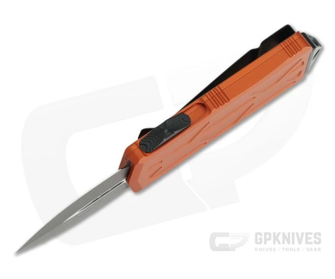 Microtech Exocet Orange Handle 204P Black Plain Double Edge CA Legal OTF Auto 157-1OR 3 Microtech Exocet Orange Handle 204P Black Plain Double Edge CA Legal OTF Auto 157-1OR - Image 3