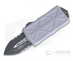 Microtech Exocet Black Partially Serrated 204P Double Edge Gray CA Legal OTF Automatic 157-2GY