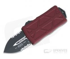 Microtech Exocet Merlot Part Serrated 204P Black Double Edge CA Legal OTF Automatic 157-2MR