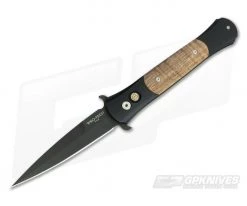 Protech Knives Large Don Black Plain Edge Koa Wood Inlays 1907-KOA