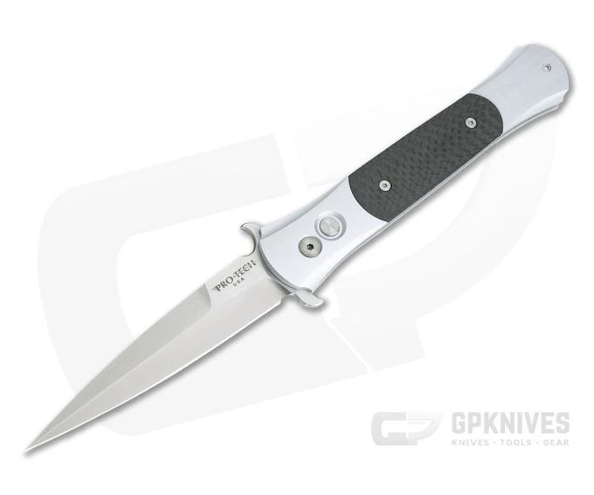 Protech Knives Large Don Satin 154CM Carbon Fiber Inlays Satin Silver Automatic Knife 1944 2 Protech Knives Large Don Satin 154CM Carbon Fiber Inlays Satin Silver Automatic Knife 1944 - Image 2
