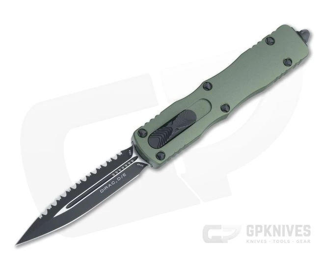 Microtech Dirac OD Green Double Edge Black Full Serrated 204P Top Slide OTF Automatic Knife 225-3OD 1 Microtech Dirac OD Green Double Edge Black Full Serrated 204P Top Slide OTF Automatic Knife 225-3OD