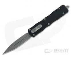 Microtech Dirac Delta Apocalyptic Plain Double Edge 204P Top Slide Black OTF Automatic Knife 227-10AP