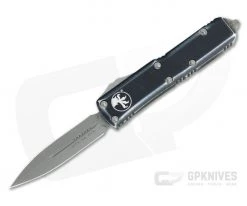 Microtech UTX-85 Apocalyptic Plain Double Edge Distressed Black OTF Automatic Knife 232-10DBK