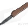 Microtech Signature Tan UTX-85 Black DLC Double Edge Full Serrated 204P OTF Automatic Knife 232-3DLCTTAS