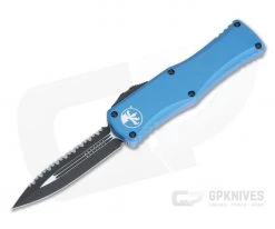 Microtech Hera D/E Black Full Serrated Double Edge Blue OTF Automatic 702-3BL