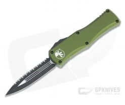 Microtech Hera D/E Black Full Serrated Double Edge OD Green OTF Automatic 702-3OD
