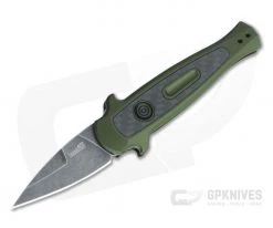 Kershaw Launch 12CA California Legal Stiletto BlackWash Carbon Fiber Inlaid Olive Green Automatic Knife 7130OLBW