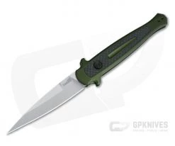 Kershaw Launch 8 Olive Green Stiletto Stonewashed CPM154 Carbon Fiber Inlay Automatic Knife 7150OLSW