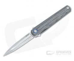 MKM x Zieba Flame Light Flipper Dagger Stonewashed M390 Black Micarta Folder FL02L-BC