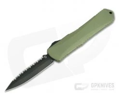 Heretic Knives Manticore-X Double Edge Tumbled DLC Full Serrated Green OTF Automatic H032-6C-GREEN