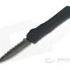 Heretic Knives Manticore-X Double Edge Tumbled DLC Full Serrated Tactical Black OTF Automatic H032-6C-T