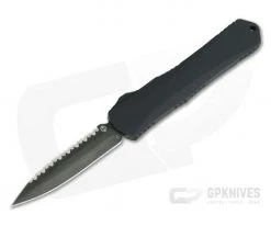 Heretic Knives Manticore-X Double Edge Tumbled DLC Full Serrated Tactical Black OTF Automatic H032-6C-T
